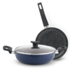 Bergner Aster Non-Stick 4 Pcs Cookware Set - 24cm (2.5 L) Kadai with Glass Lid, 24cm Frypan and 28cm Tawa, Soft Touch Handle, Even Heat Distribution - Induction Bottom, Diwali/Anniversary Gifting